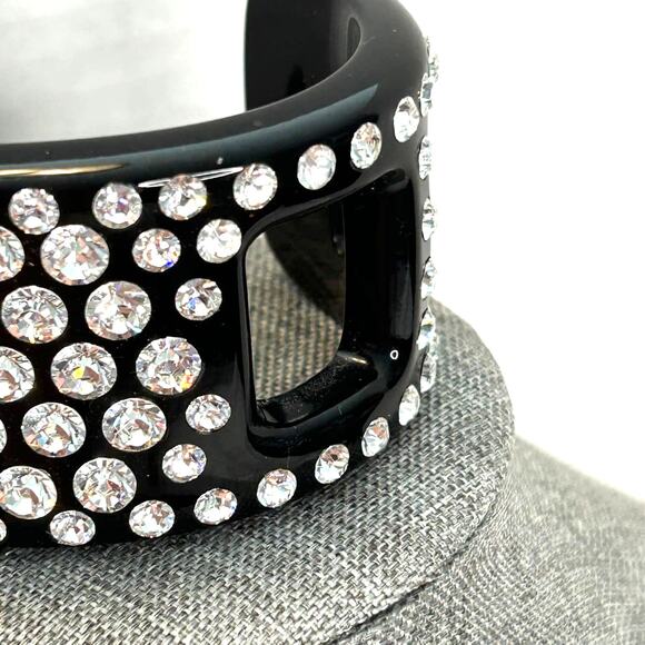 Reserved...NFS   Vintage Black Lucite Rhinestone Chunky Wide Cuff Bracelet - Picture 3 of 7